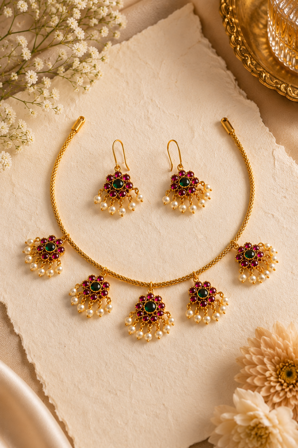 Sundari Gold and Semi-precious Stones Necklace Set