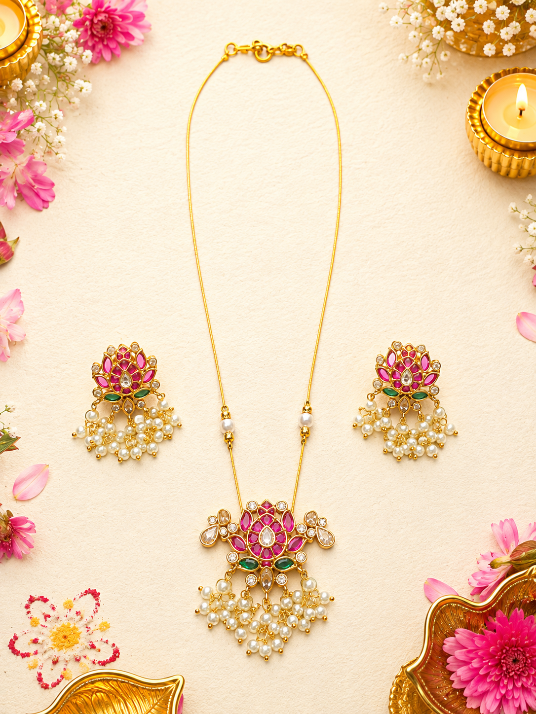 Padmini Jadau Invisible Pendant Set