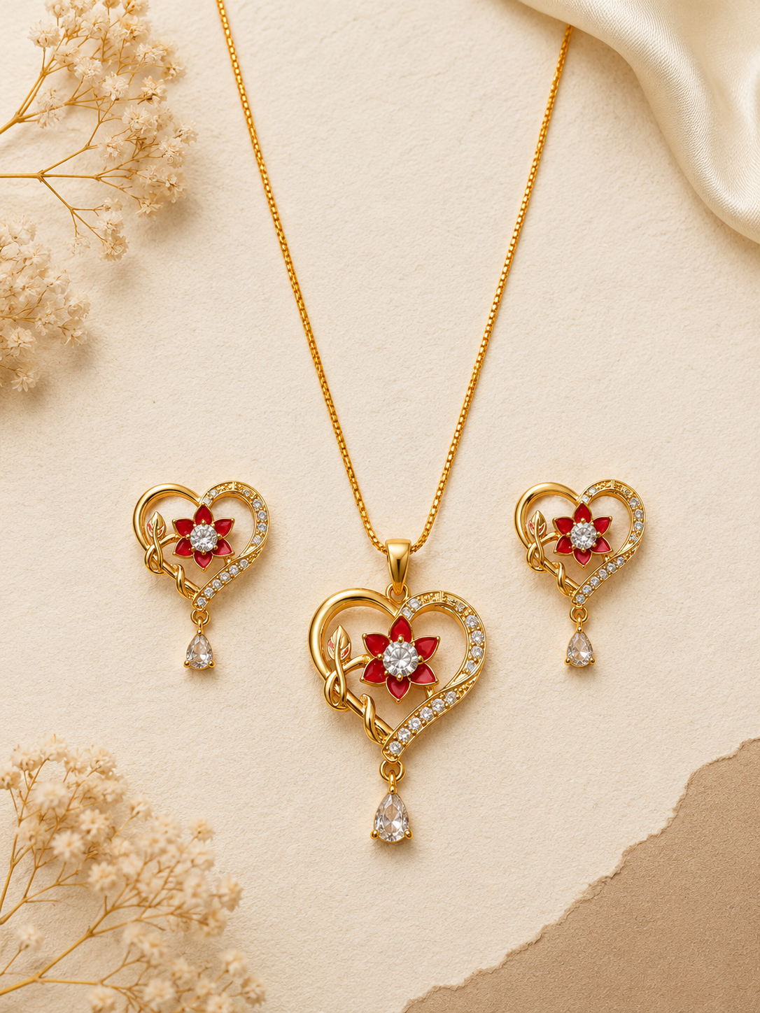 Preyashi Ruby Pendant Set