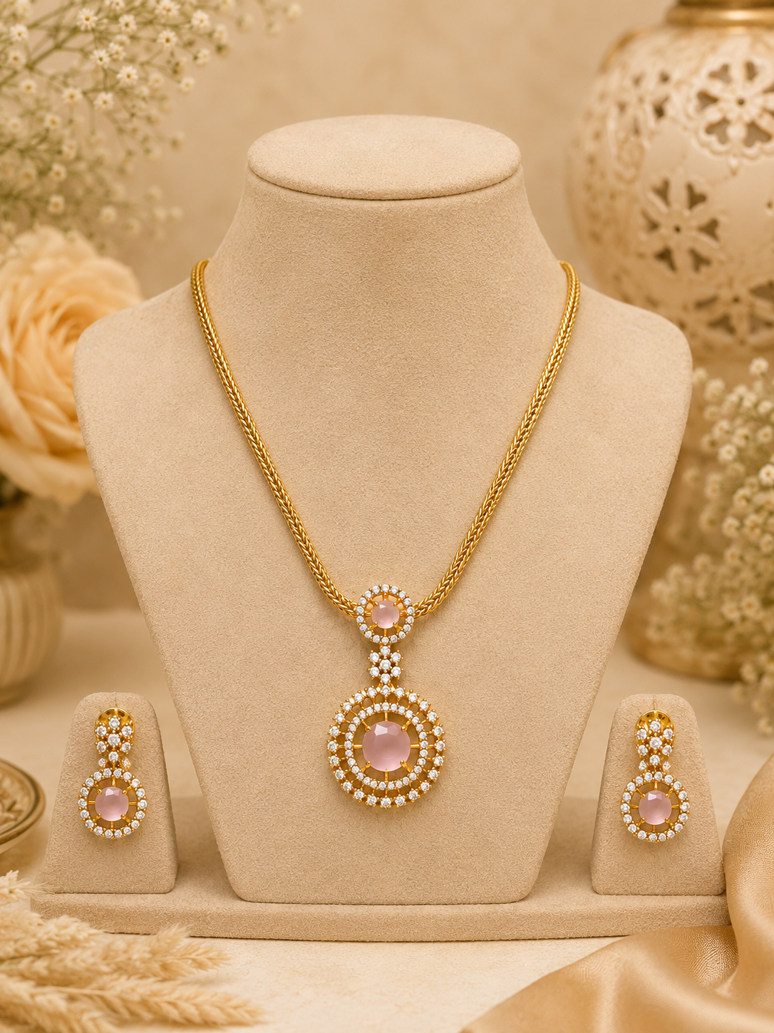 Rheha Rose Quartz Pendant Set