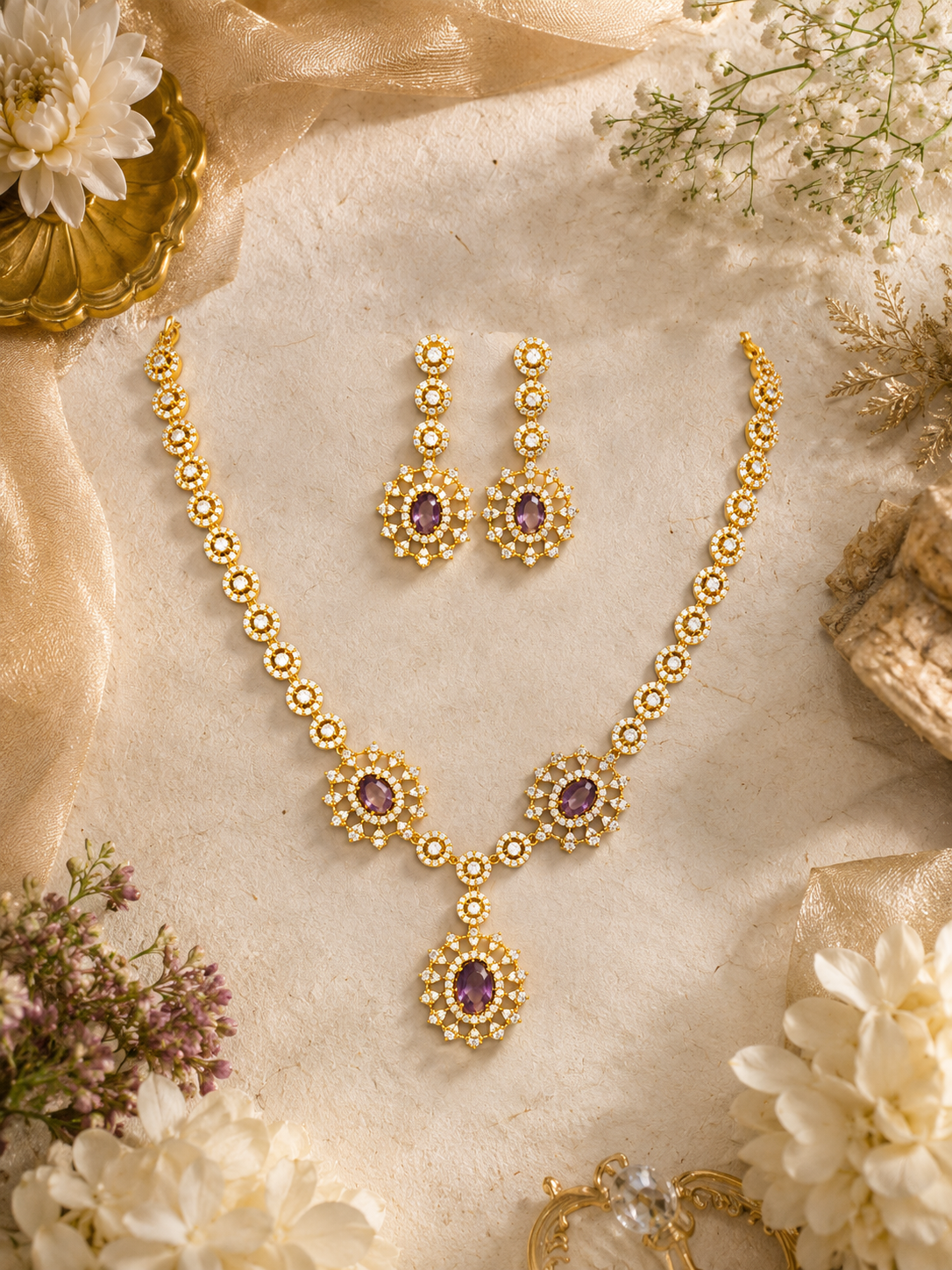 Raya Diamond & Amythist Neckless Set