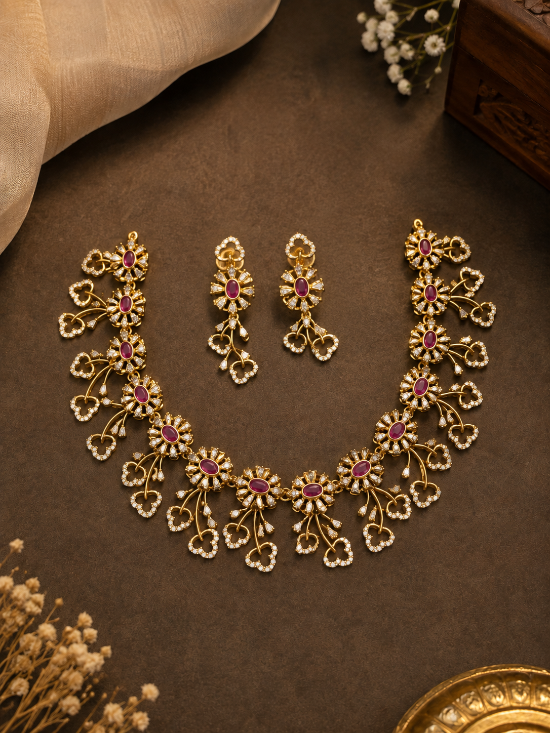 Khusi Ruby & Diamond Neckless Set