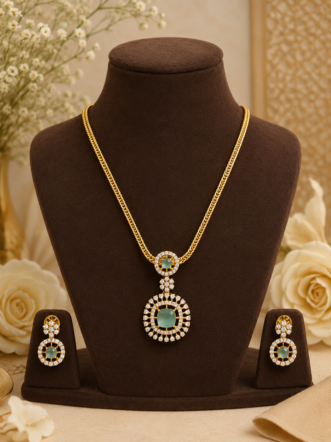 Rheha Aquamarine Pendant Set