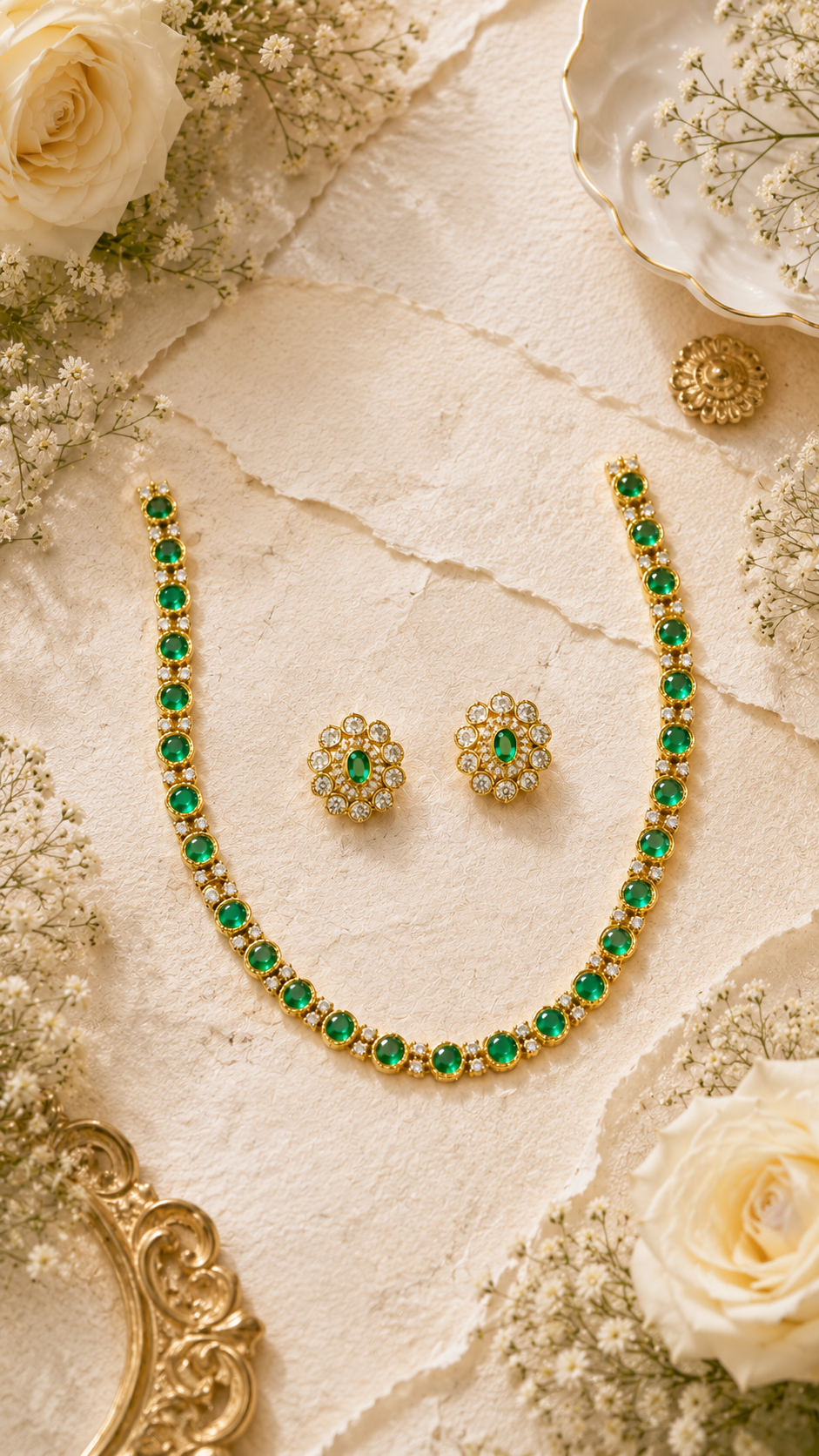 Anugya Emerald Necklace Set