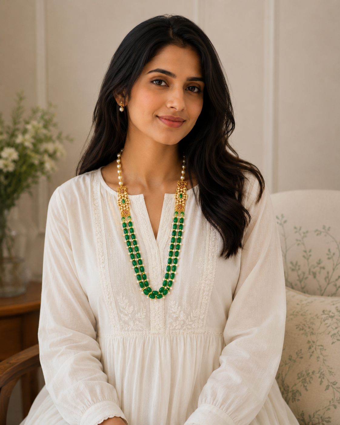 Purva Emerald Long Mala