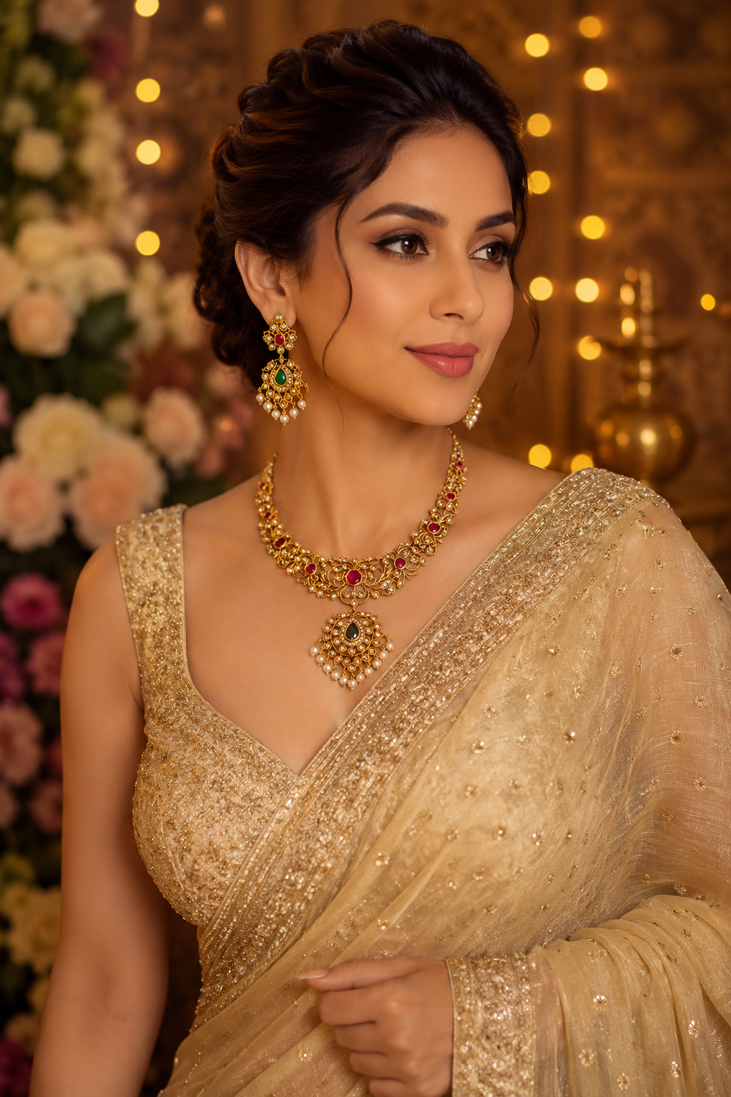Sundari Gold and Semi-precious Stones Necklace Set