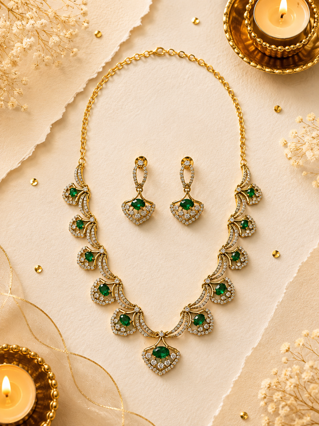 Rajni Emerald Neckless Set