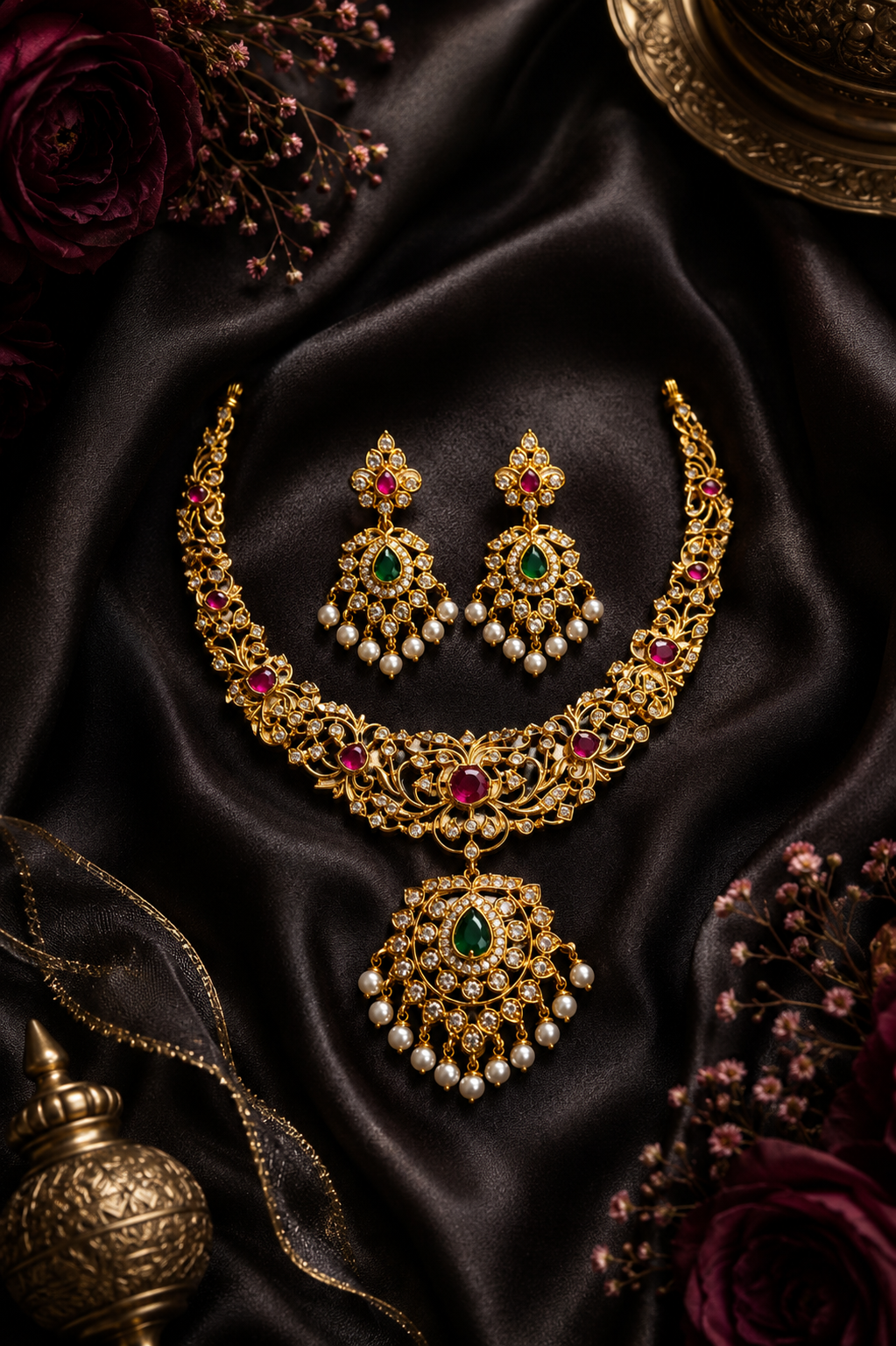 Sundari Gold and Semi-precious Stones Necklace Set