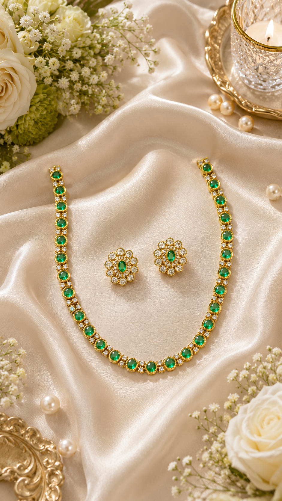 Anugya Emerald Necklace Set