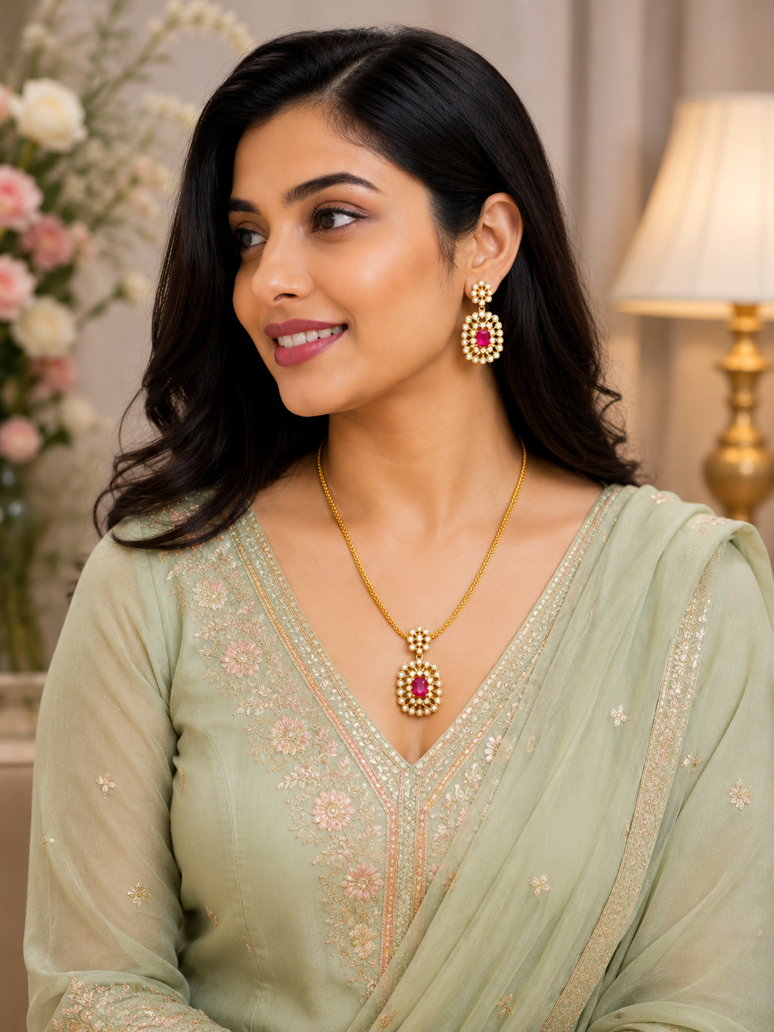Zeynep Ruby Pendant Set