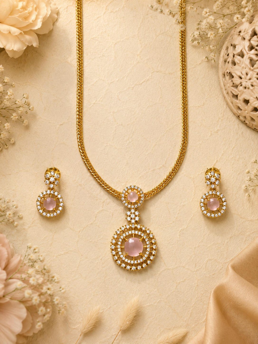 Rheha Rose Quartz Pendant Set
