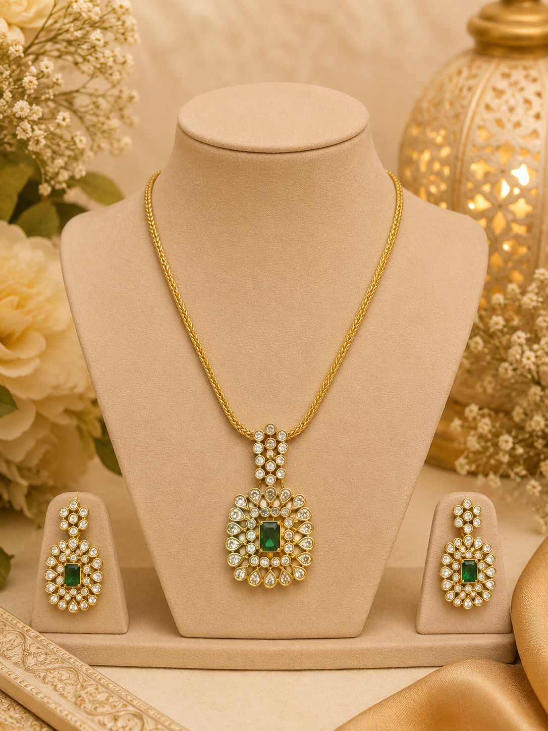 Zeynep Emerald Pendant Set