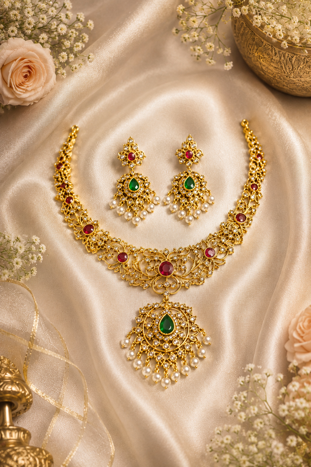 Sundari Gold and Semi-precious Stones Necklace Set