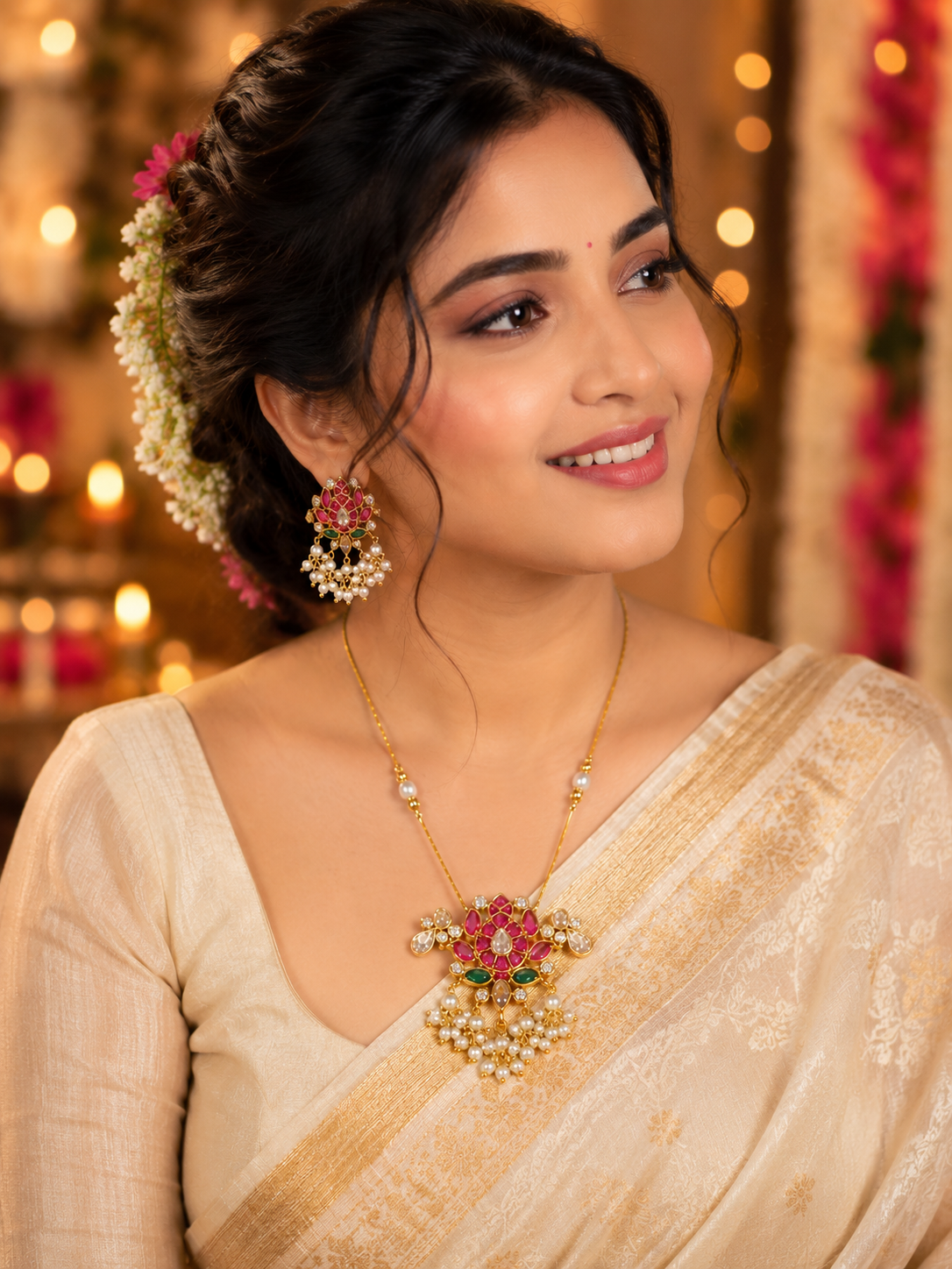 Padmini Jadau Invisible Pendant Set
