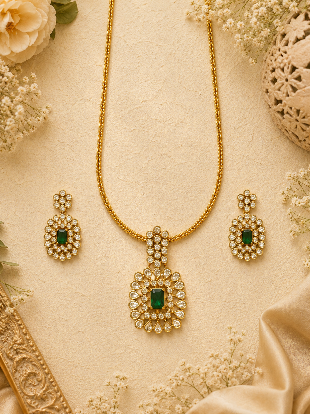 Zeynep Emerald Pendant Set