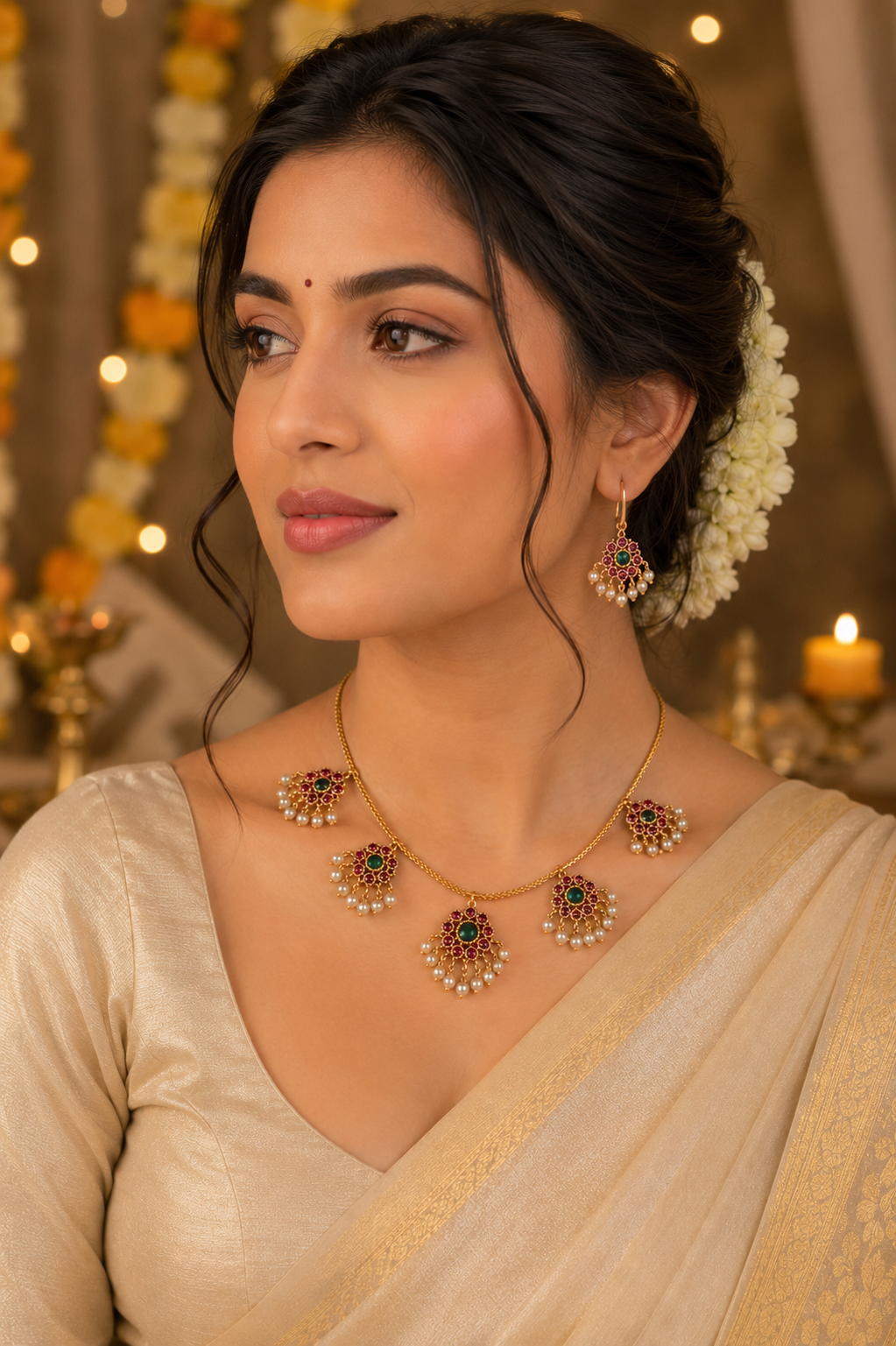 Sundari Gold and Semi-precious Stones Necklace Set