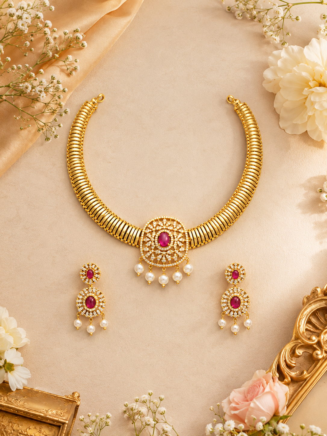 Daizii Ruby Hasli Neckless Set