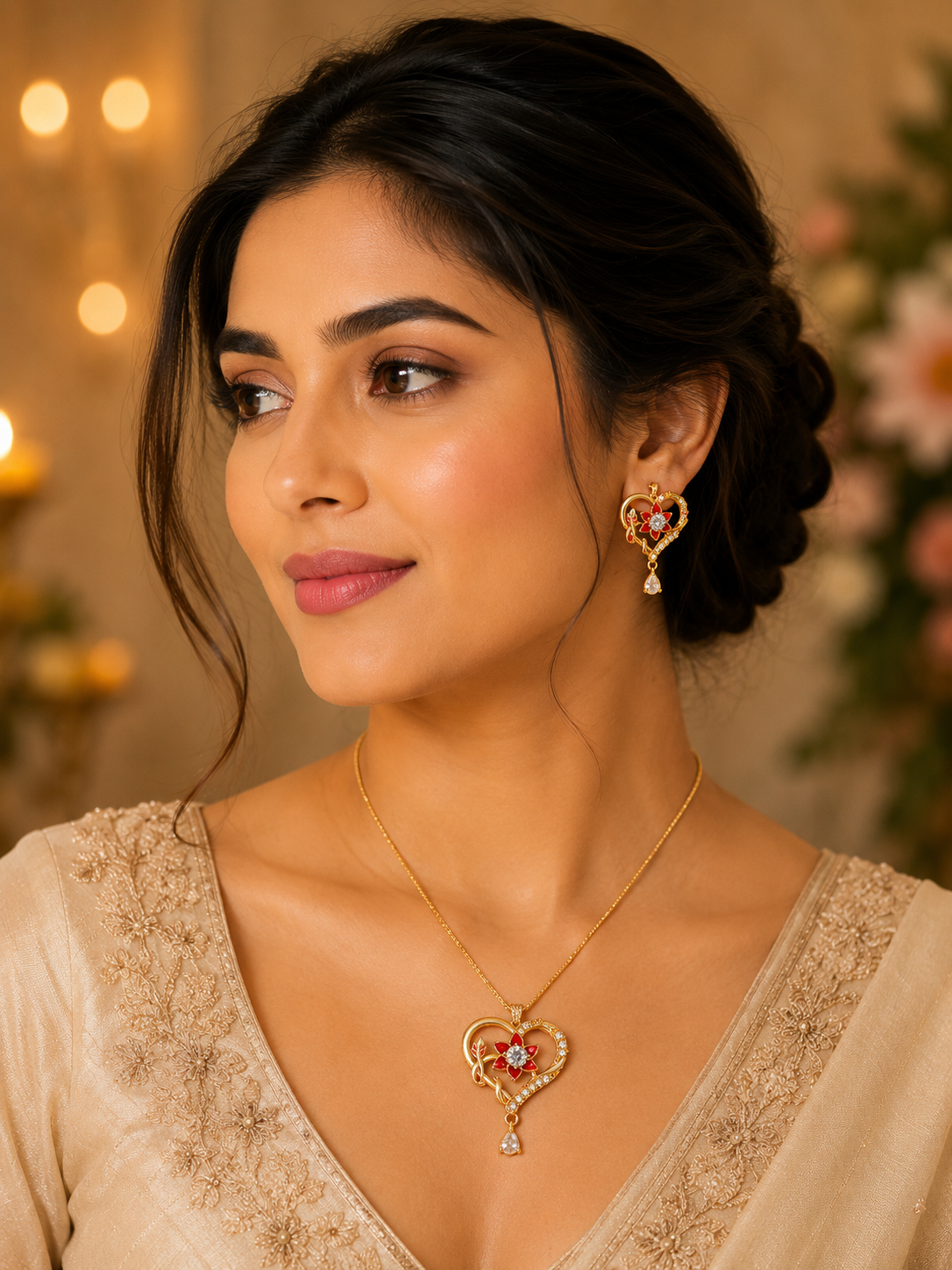 Preyashi Ruby Pendant Set
