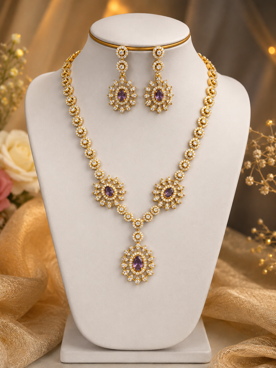 Raya Diamond & Amythist Neckless Set