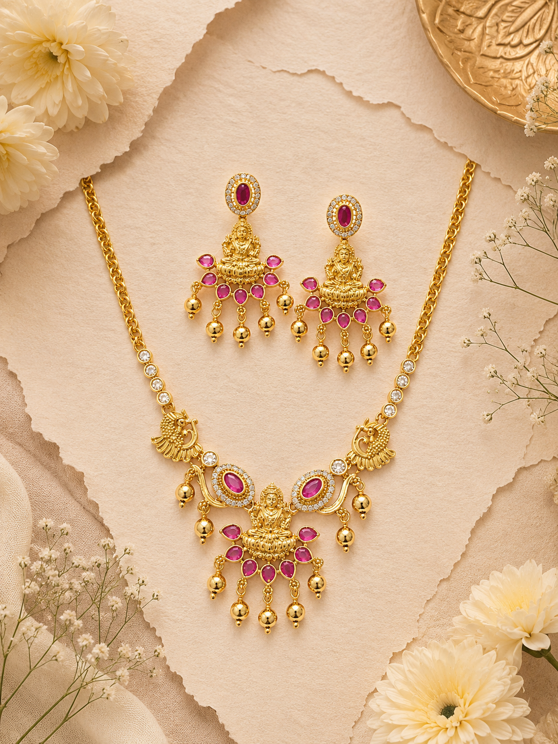Shreya Lakshmi Gold Neckless Set