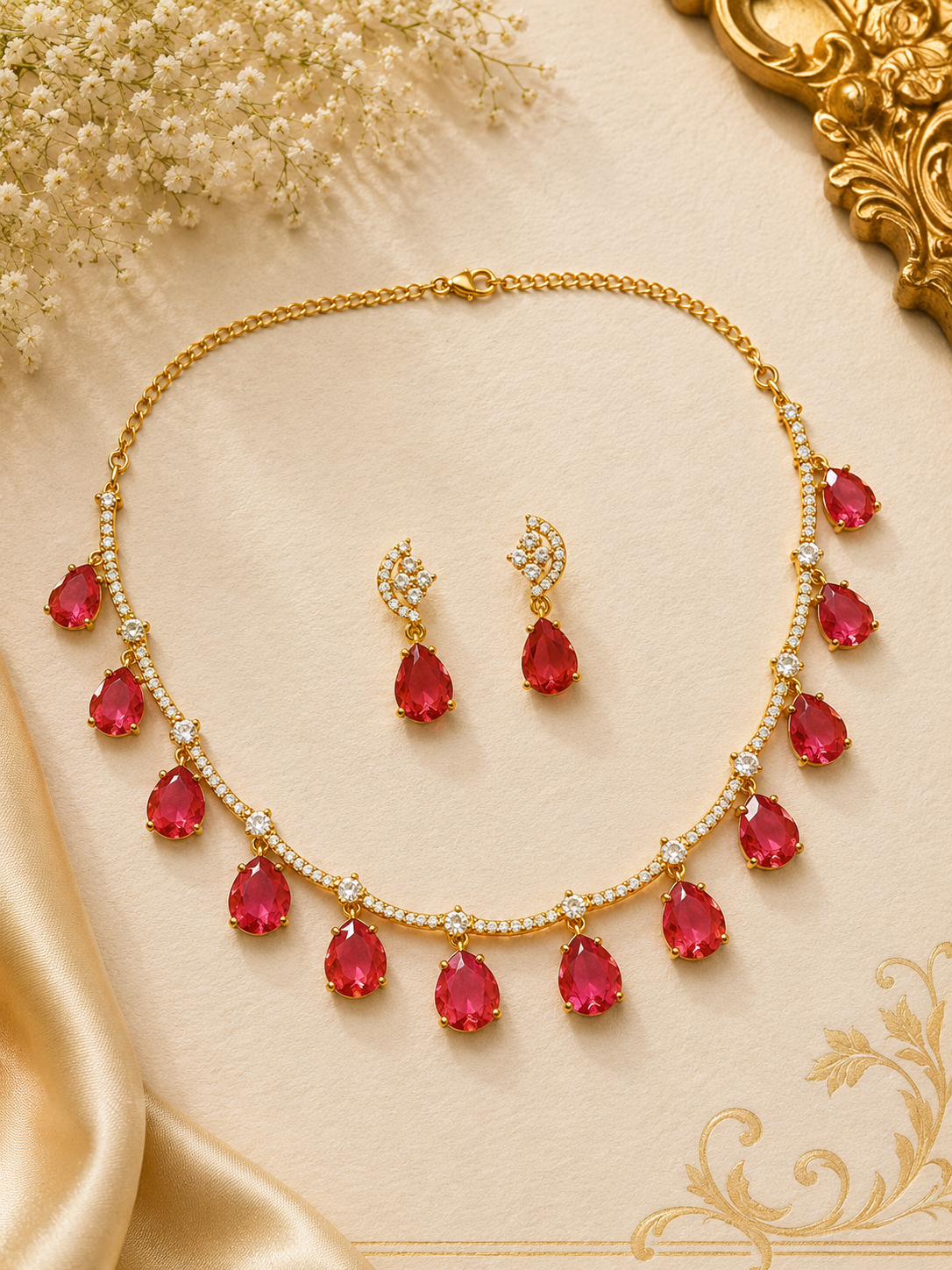Shreema Ruby Neckless Set
