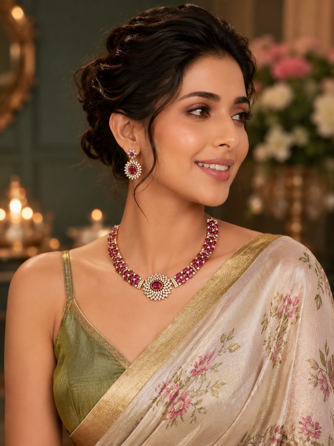Rasiya Ruby & Diamond Neckless Set